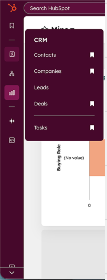 HubSpot navbar after customisation — fewer, focused items
